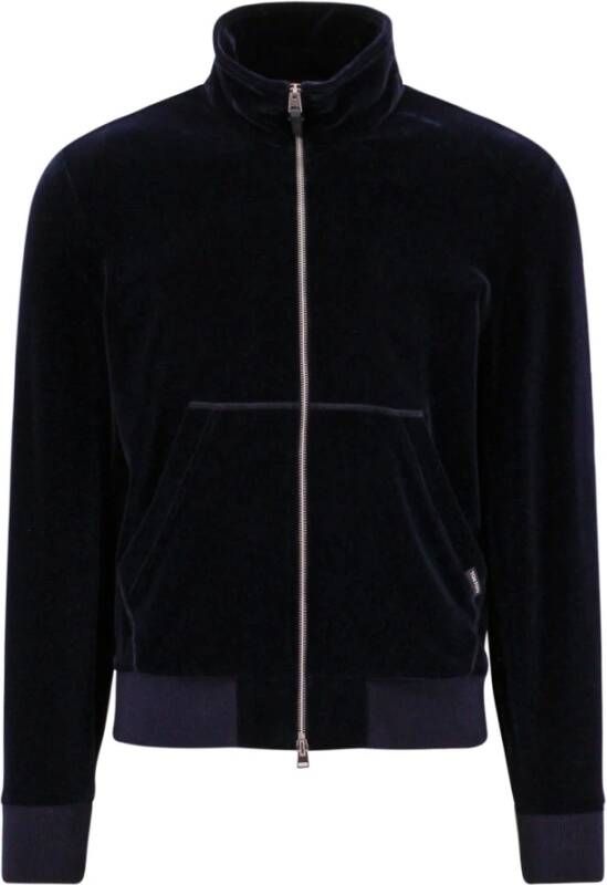 Tom Ford Blauwe Chenille Rits Sweatshirt Blauw Heren