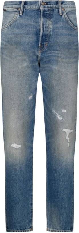 Tom Ford Blauwe Katoenen Jeans met Distressed Effect Blauw Heren
