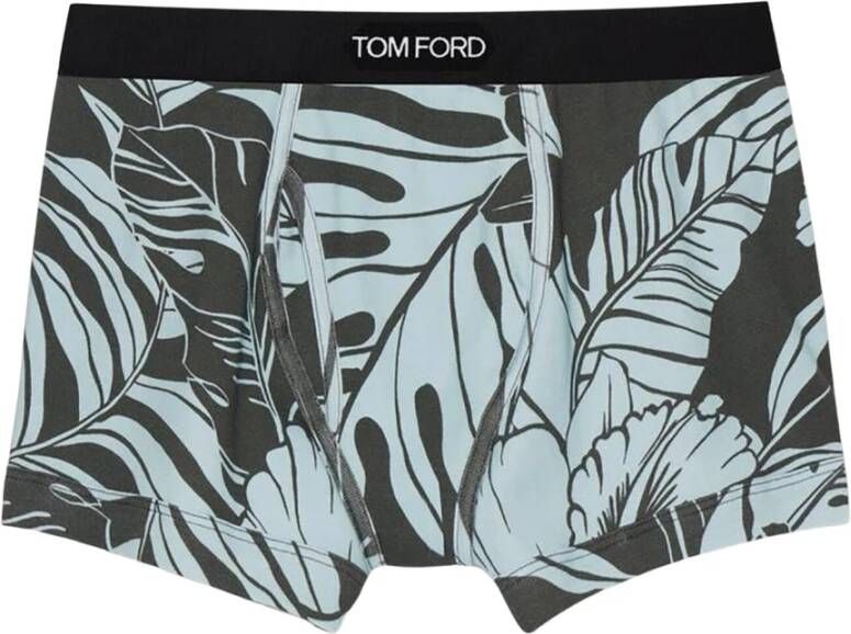 Tom Ford Stretch Katoenen Boxer met Zwarte Tailleband en Logo Blue Heren