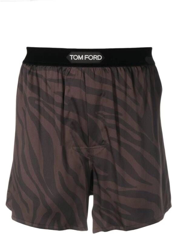 Tom Ford Zijden Zebraprint Shorts met Fluweel Tailleband Brown Heren