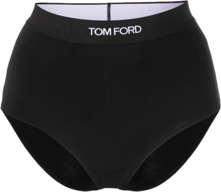 Tom Ford Jet-Black White Modal-Blend Logo-Tailleband Ondergoed Black Dames