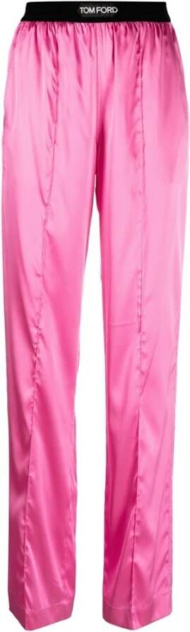 Tom Ford Roze zijden broek met fluwelen tailleband Pink Dames