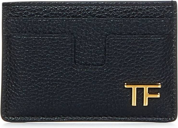 Tom Ford Elegante Leren Portemonnee met Gouden Logo Zwart Heren