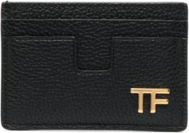 Tom Ford Elegante Leren Portemonnee met Gouden Logo Black Heren