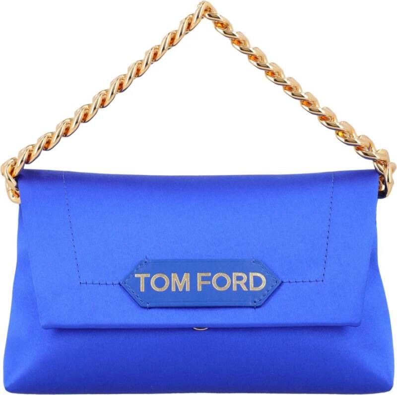 Tom Ford Elektrisch Blauwe Satin Label Mini Chain Tas Blauw Dames