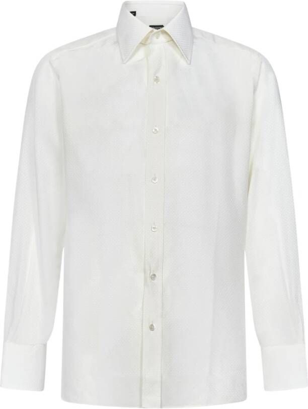 Tom Ford Klassieke Witte Zijden Jacquard Overhemd White Heren
