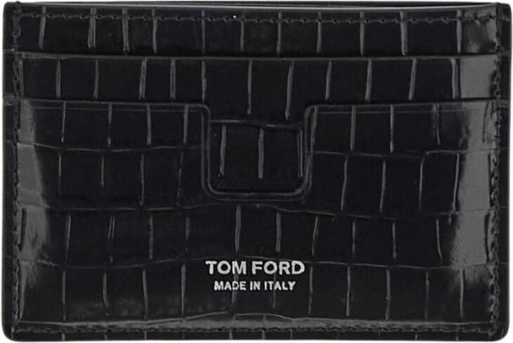 Tom Ford Glanzende Krokodillenleren Kaarthouder Zwart Heren