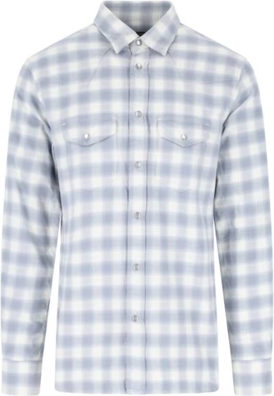 Tom Ford Grijze geruite overhemd met klassieke kraag en drukknoopsluiting Grijs Heren