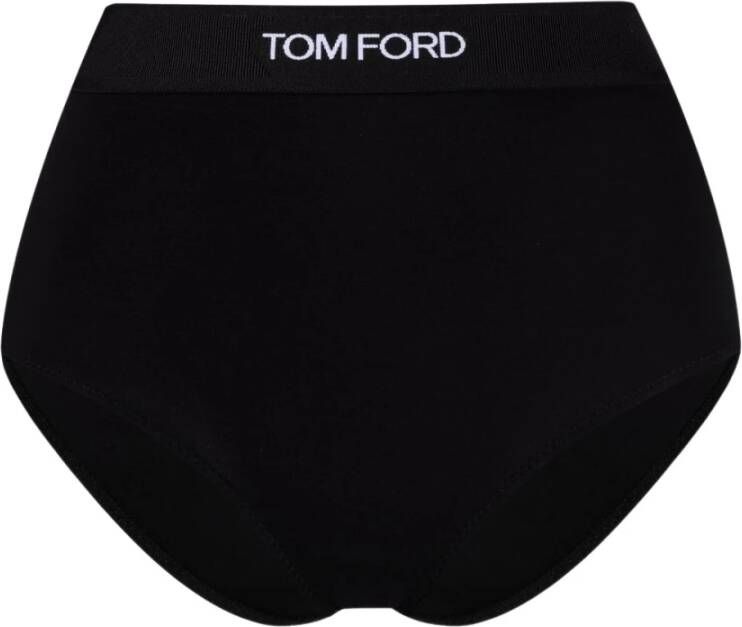 Tom Ford Jet-Black White Modal-Blend Logo-Tailleband Ondergoed Zwart Dames