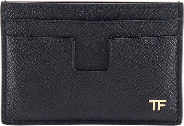 Tom Ford Leren kaarthouder met metalen monogram Zwart Heren