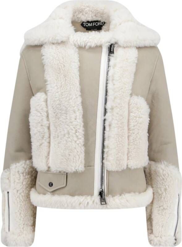 Tom Ford Luxe Faux Fur Shearling Jas Beige Dames