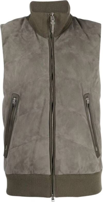 Tom Ford Luxe Suede Gewatteerd Vest Grijs Heren