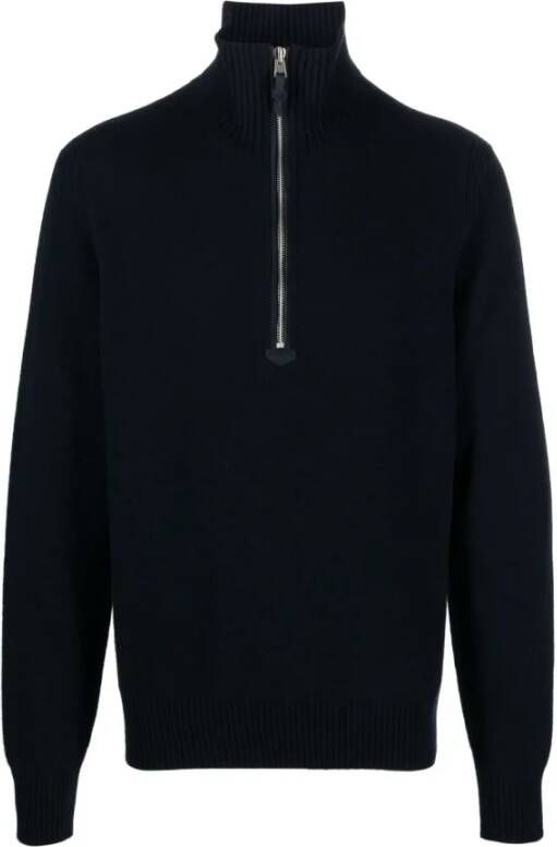 Tom Ford Luxe Wool Cashmere Half-Zip Sweater Blauw Heren