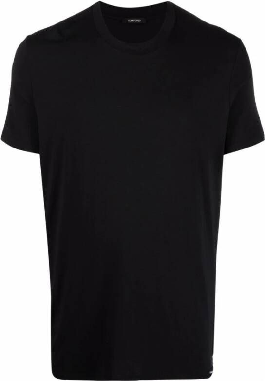 Tom Ford Luxe Zwarte Stretch T-shirt met Logo Patch Zwart Heren
