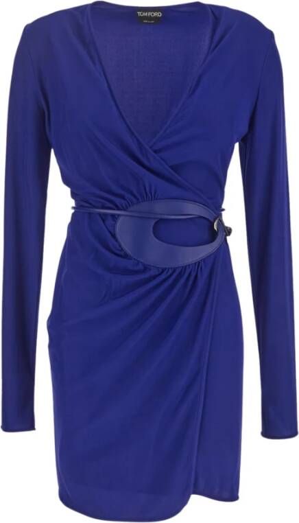 Tom Ford Ocean Blue Leren Riem Mini Jurk Blauw Dames
