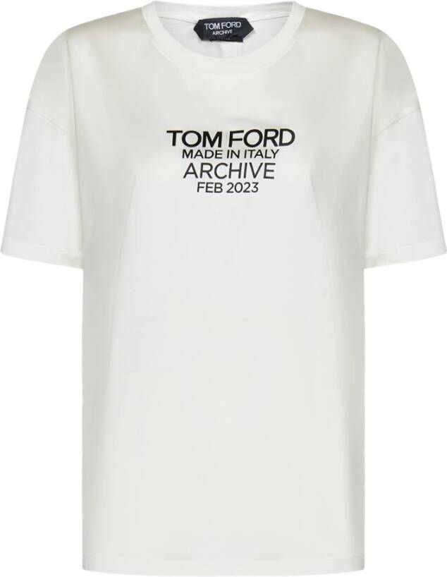 Tom Ford Oversized Zijden Jersey T-Shirt met Logo Wit Dames