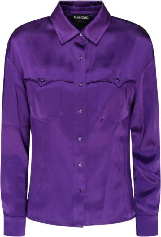 Tom Ford Paarse Satijnen Western Style Overhemd Purple Dames