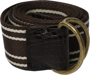 Tom Ford Pre-owned Tom Ford Striped Double D Ring Belt in Brown and White Nylon Bruin Heren