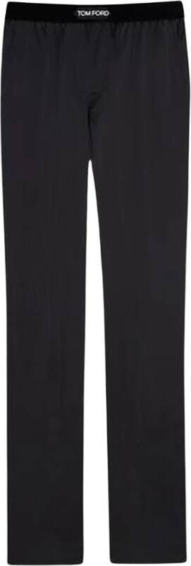 Tom Ford Zwarte Zijden Logo-Tailleband Pyjamabroek Black Heren