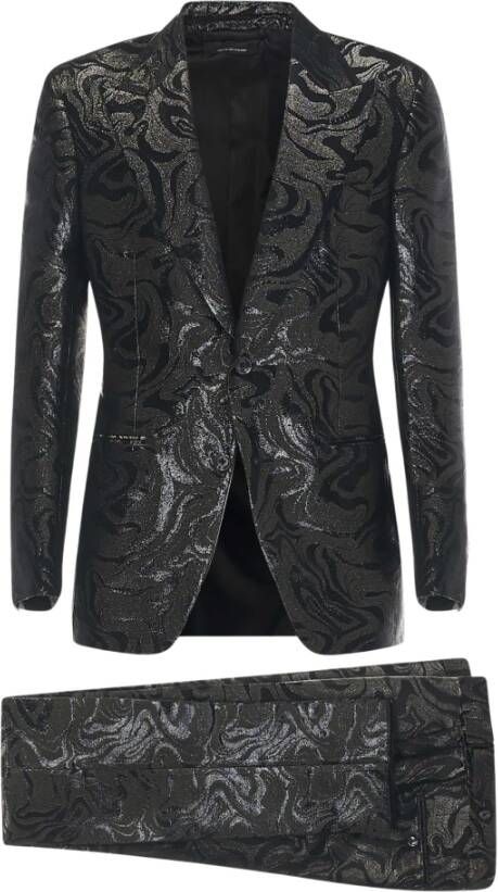 Tom Ford Zwart enkellags pak met abstract patroon Black Heren