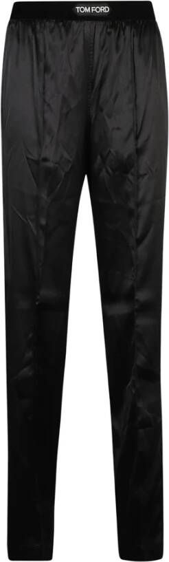 Tom Ford Zwarte Zijden Logo-Tailleband Pyjamabroek Black Heren