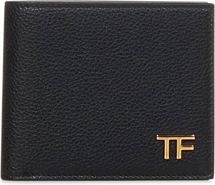 Tom Ford Zwarte Portemonnee van Geperst Leer met Logo Plaque Black Heren