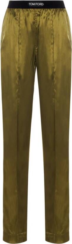 Tom Ford Groene zijden broek met fluwelen tailleband Green Dames