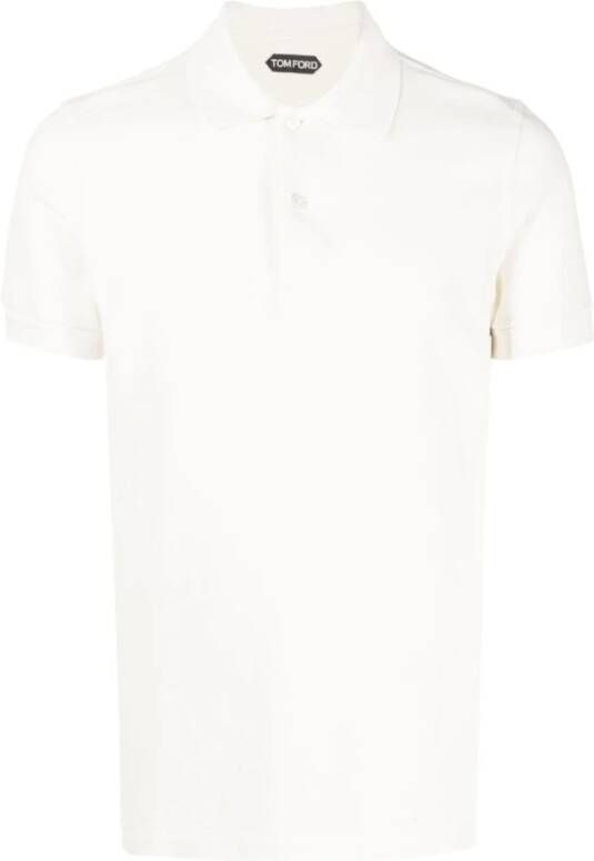 Tom Ford Piqué Polo Shirt met TF Borduursel White Heren