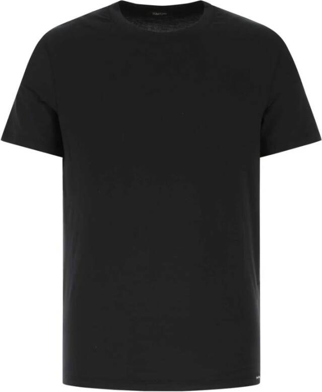 Tom Ford Luxe Zwarte Stretch T-shirt met Logo Patch Black Heren