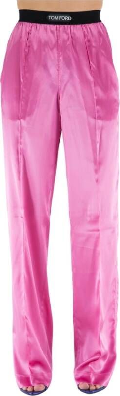 Tom Ford Roze zijden broek met fluwelen tailleband Pink Dames