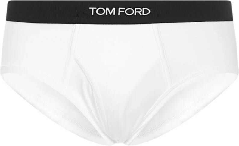 Tom Ford Witte stretch katoenen slip met logoband White Heren