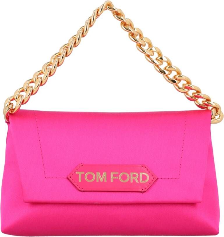 Tom Ford Vibrant Pink Satin Label Mini Chain Tas Roze Dames