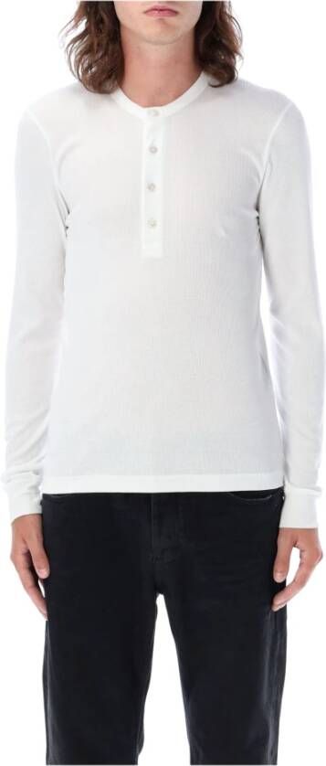 Tom Ford Witte Rib Lange Mouwen T-Shirt Serafino Aw23 White Heren