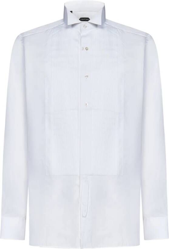 Tom Ford Witte Geplooide Plastron Vleugelkraag Overhemd White Heren
