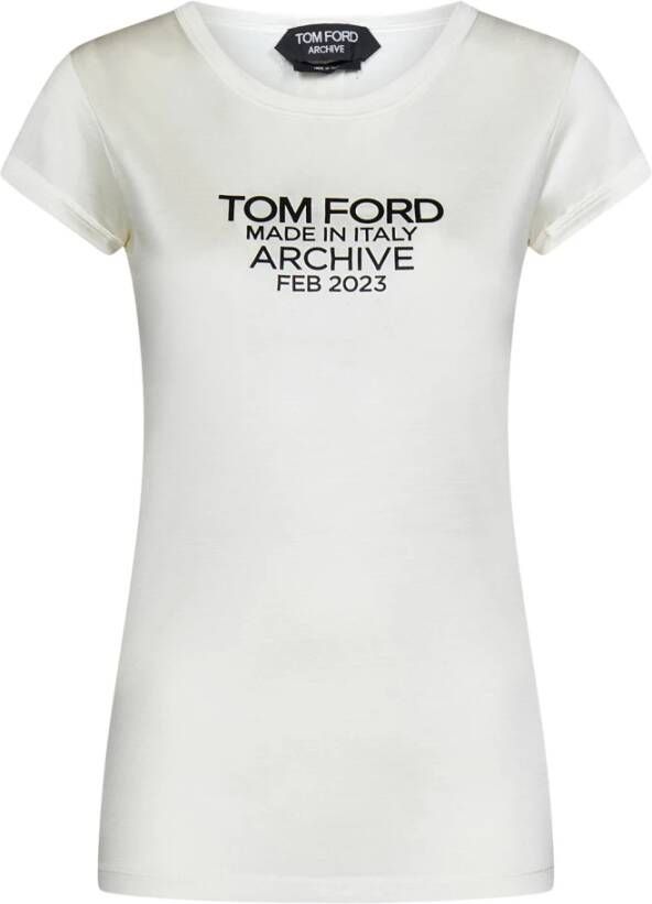 Tom Ford Zijden Jersey Aansluitend T-Shirt met Logo Wit Dames