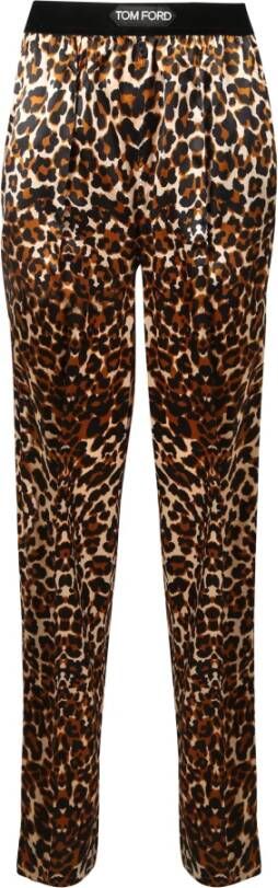 Tom Ford Zijden Luipaardprint Broek Bruin Dames