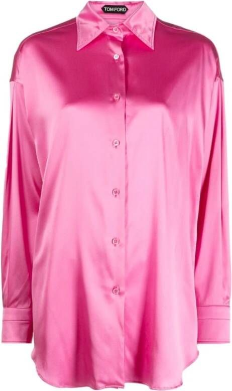 Tom Ford Rosebloom Zijdeblend Overhemd met Puntkraag Pink Dames