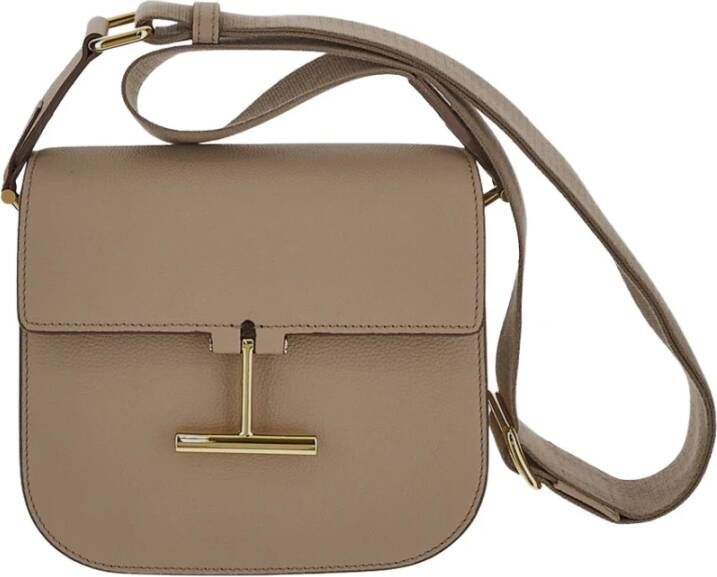 Tom Ford Zijden Taupe Korrelig Leren Crossbody Tas Beige Dames
