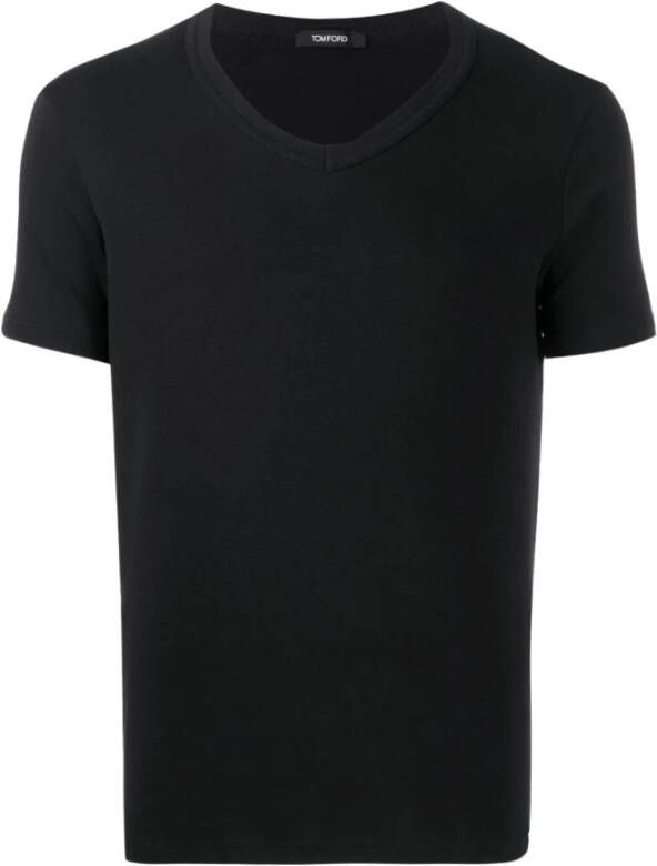Tom Ford Zwart Katoenen V-Hals T-Shirt Zwart Heren