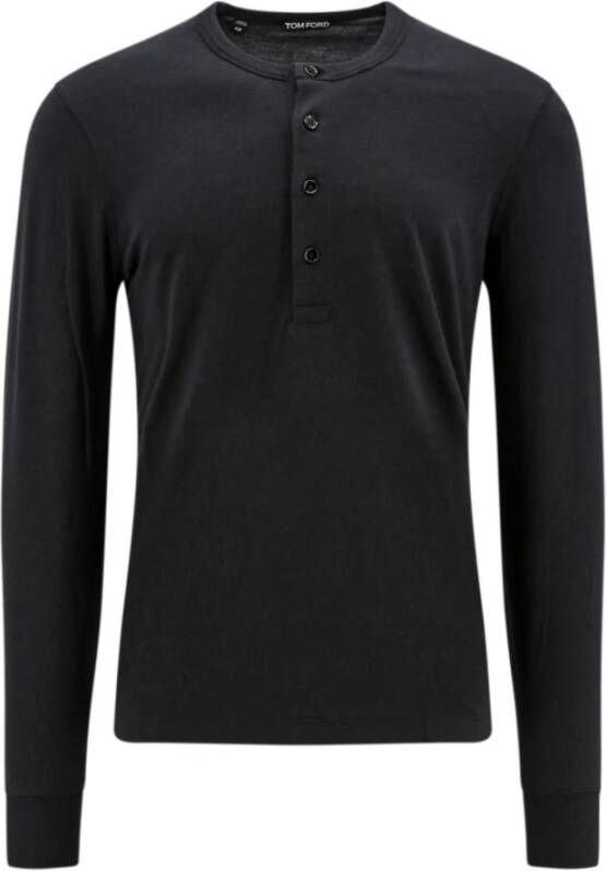 Tom Ford Zwart Katoenmix T-Shirt met Geborduurd Monogram Zwart Heren
