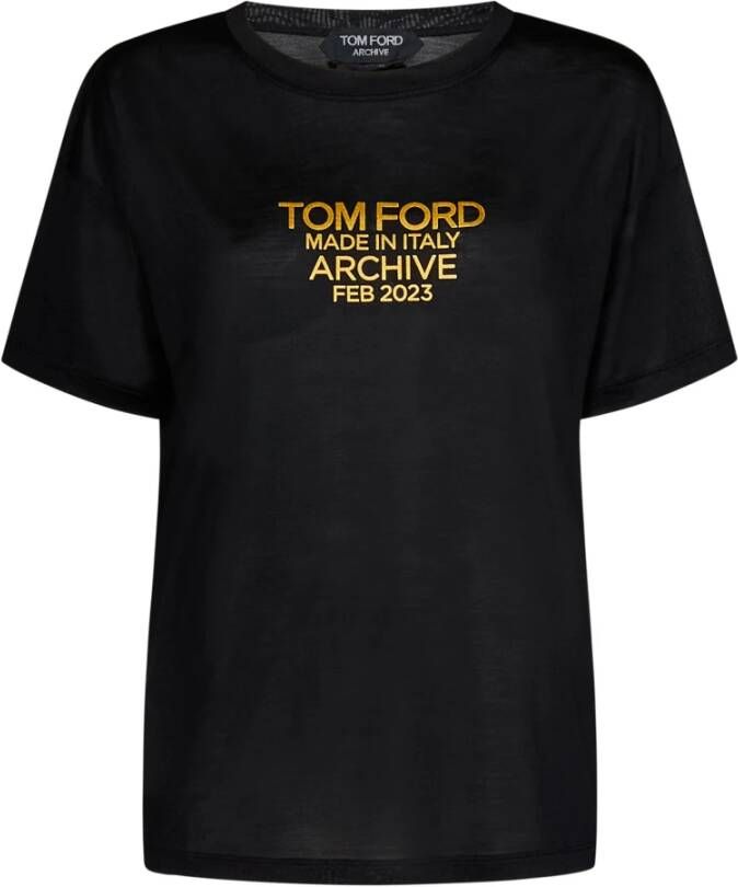 Tom Ford Zwart Zijden Oversized T-shirt met Gouden Logo Zwart Dames