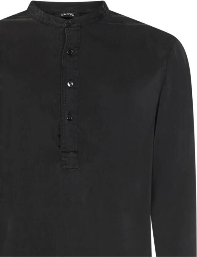Tom Ford Zwarte Henley Shirt met Asymmetrische Zoom Zwart Heren