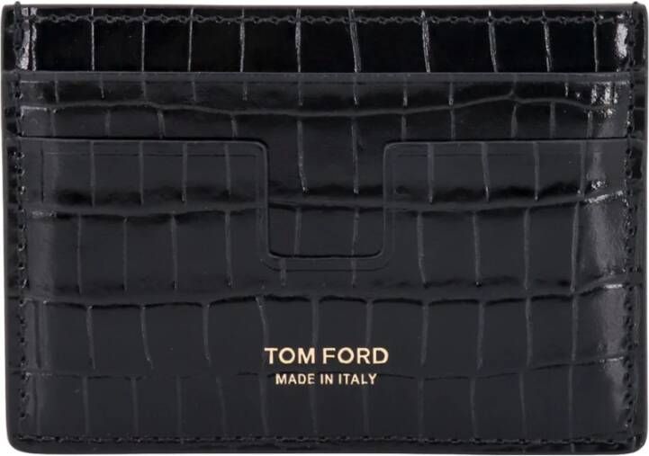Tom Ford Zwarte Leren Kaarthouder met Krokodillenprint Zwart Heren