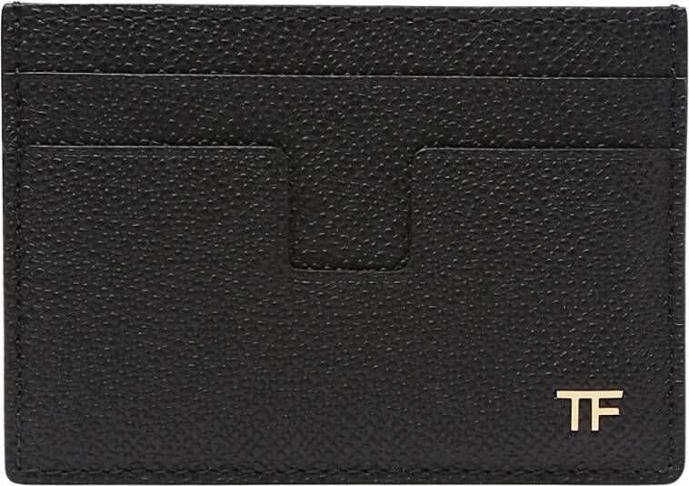 Tom Ford Zwarte leren portemonnee met meerdere vakken en gouden metalen details Zwart Heren