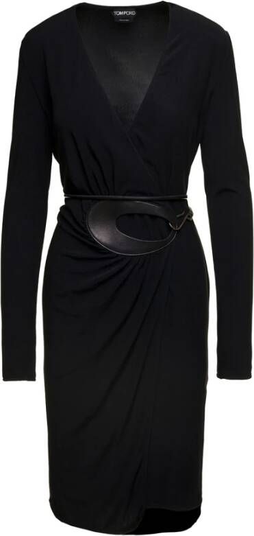 Tom Ford Zwarte Microcosta Jersey Wrap Midi Jurk Zwart Dames