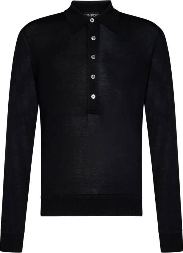 Tom Ford Zwarte T-shirt met Lange Mouwen en Polo voor Heren Zwart Moon Diamant Polo Shirt Black Heren