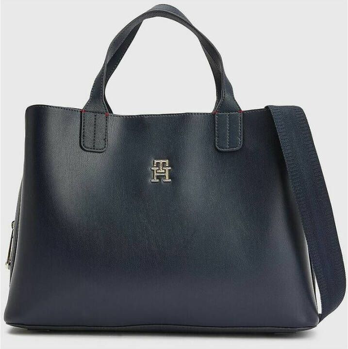 Tommy Hilfiger Blauwe Polyurethaan Handtas met 2 Handvatten en Afneembare Schouderband Blauw Dames