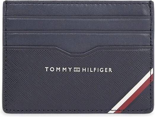 Tommy Hilfiger Blauwe leren kaarthouder met contrastdetails Blue Heren