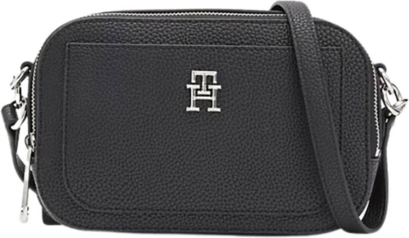 Tommy Hilfiger Verstelbare Logo Schoudertas met Externe Zak Zwart Dames