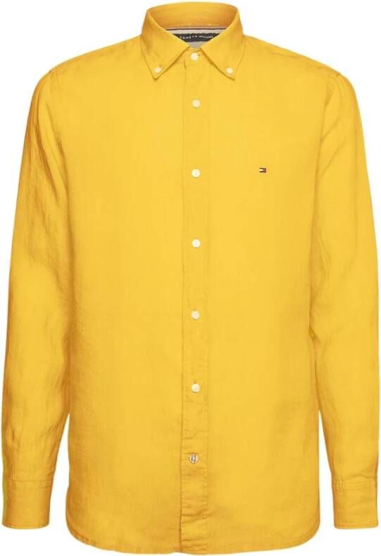 Tommy Hilfiger Heren Regular Fit Linnen Overhemd Yellow Heren